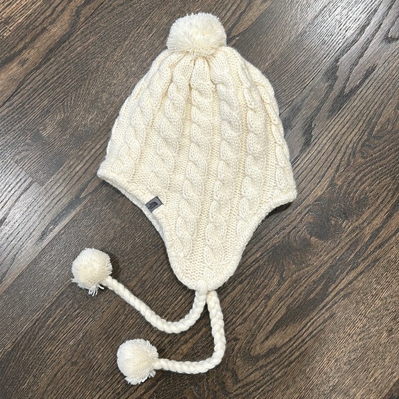 The North Face Women’s Cable Knit Cream Ear Muff Stocking Hat Fleece Ski - Picture 1 of 13